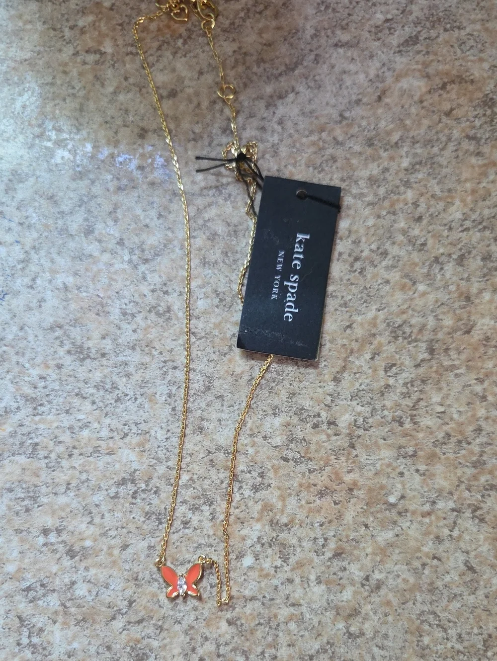 Kate Spade Social Butterfly Necklace with Coral Enamel Wings and Crystal